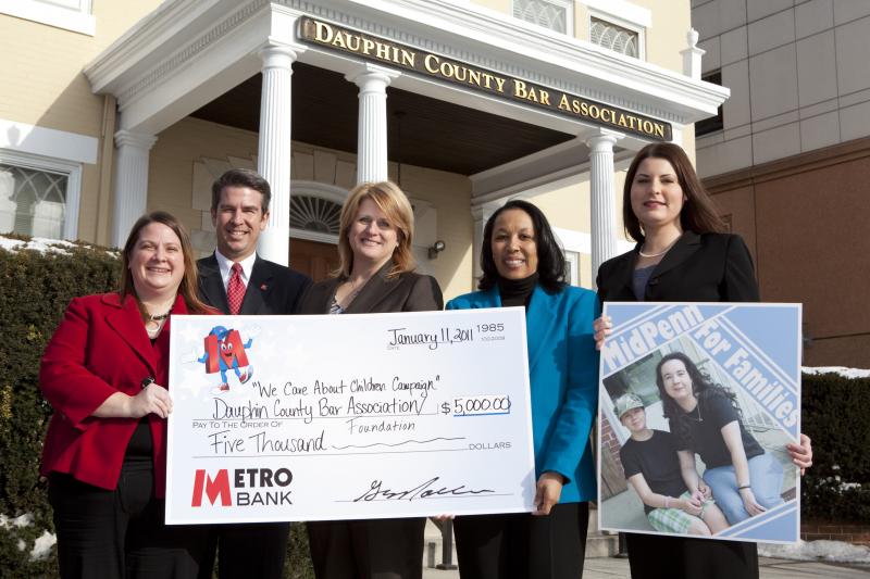 Pictured from left: Metro Bank Store Manager Jeannetta Politis, Metro Bank Retail Market Manager Brad Garfinkel, Dauphin County Bar Association Executive Director Michelle Shuker, MidPenn Legal Services Executive Director Rhodia Thomas and MidPenn Legal Services’ newly appointed custody attorney Shana Walter